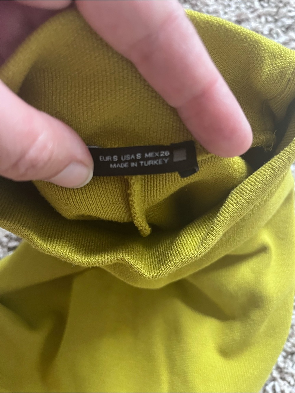 Zara Chartreuse Green Mock Neck Ruched Midi Dress Sm Short Sleeve Stretch Knit - Picture 9 of 9